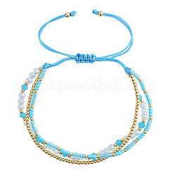Beachy Style Brass & Glass & Seed Beaded Multi-Layer Bracelets&nbsp;BK3958-2