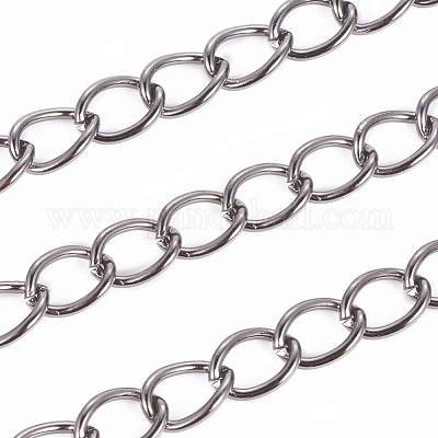 アイアンチェーン  溶接されていない  ツイストチェーン  溶接されていない  オーバル  スプールで  鉛フリーとニッケルフリー  ガンメタ色  8x6x1mm&nbsp;CH-DK1.0-B-FF-1