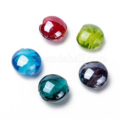 手作りランプワークビーズ  パールカラーの  フラットラウンド  ミックスカラー  16x8mm&nbsp;LAMP-S010-16mm-M-1