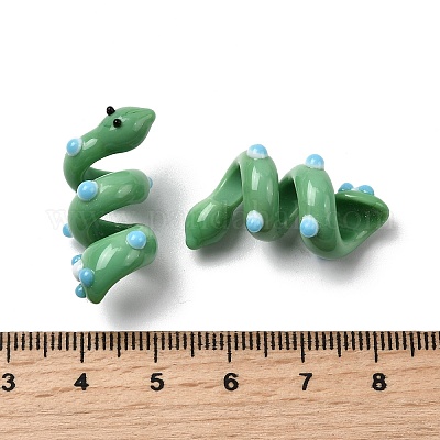 手作りのランプワークエナメルビーズ  ヘビ  バンピー  ミディアムシーグリーン  27.5~31.5x15~20x14~16mm  穴：5~6mm&nbsp;LAMP-K039-35C-1