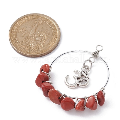 Copper Wire Wrapped Gemstone Chip Pendants&nbsp;PALLOY-JF02240-1