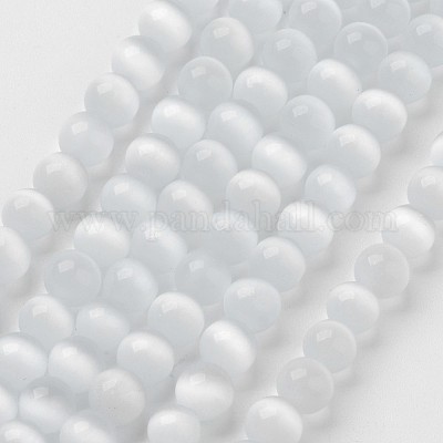 キャッツアイビーズ  ラウンド  ホワイト  10mm  穴：0.8mm  約39個/連  15インチ&nbsp;CER10mm01-1
