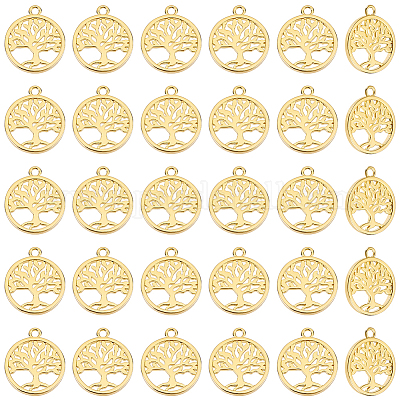 Wholesale DICOSMETIC 30Pcs Tree of Life Charms Hollow Brass Charms Antique Flat Round Tree of Life Pendants 18K Gold Plated Christmas Tree Charms for Jewelry Making Crafts Pandahall