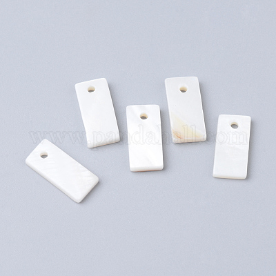 淡水シェルペンダント  長方形  ホワイト  14.5~15x7x1.5~2mm  穴：1.5mm&nbsp;SHEL-S249-12-1