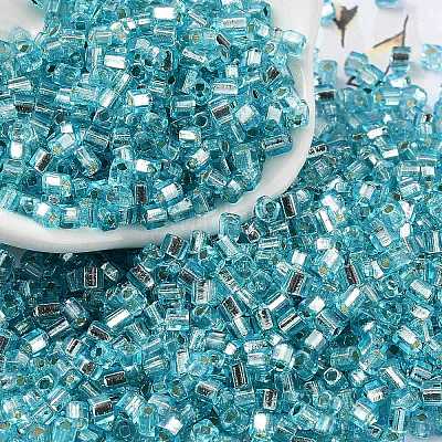 ガラスシードビーズ  銀並ぶ  正方形  空色  3~3.5x2.5~3x2.5~3mm  穴：1mm  約10714個/ポンド&nbsp;SEED-M011-01B-06-1
