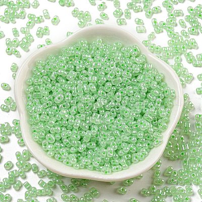 セイロンガラスシードビーズ  ピーナッツ  淡緑色  4~4.5x2~2.5x2~2.5mm  穴：0.8~0.9mm  約10000個/ポンド&nbsp;SEED-K009-02B-27-1
