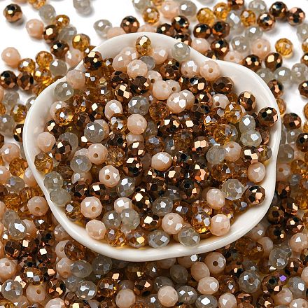 ガラスビーズ  多面カット  ロンデル  バリーウッド  6x5mm  穴：1mm  約2360個/500g&nbsp;EGLA-A034-LM6mm-34-1