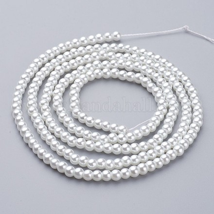 ガラスパールビーズ連売り  パールカラーの  ラウンド  ホワイト  4~5mm  穴：1mm  約200個/連  30.71インチ（78cm）&nbsp;HY-4D-B01-1