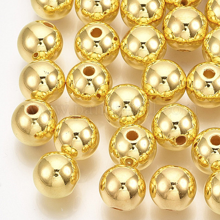 ABSプラスチックビーズ  ラウンド  金メッキメッキ  5.5~6x5~5.5mm  穴：1.5mm  約5000個/500g&nbsp;OACR-S032-6mm-01-1