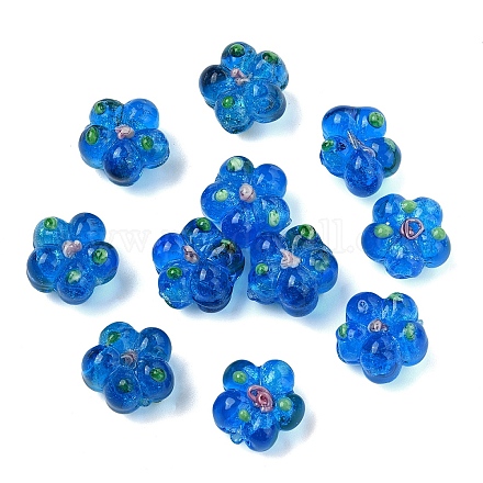 15個の手作りランプワークビーズ  バンピー  花  ドジャーブルー  13.5x14.5x7mm  穴：1.4mm&nbsp;LAMP-YW0001-66F-1