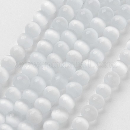 キャッツアイビーズ  ラウンド  ホワイト  10mm  穴：0.8mm  約39個/連  15インチ&nbsp;CER10mm01-1