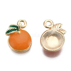 Alloy Enamel Pendants, Cadmium Free & Lead Free, Orange, Light Gold, Dark Orange, 16x12x4mm, Hole: 2mm