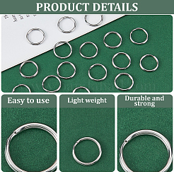 304ステンレススチール製スプリットキーリング40個  キーホルダー留め金のパーツ  ステンレス鋼色  内径：15mm  18x1.4~2.2mm&nbsp;STAS-CY0001-01B-P