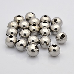 変色しにくい304ステンレススチール製ラウンドビーズ  ステンレス鋼色  8mm  穴：3mm&nbsp;STAS-N020-16-8mm