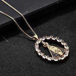 Brass Clear & Blue Cubic Zirconia Nossa Senhora Aparecida Virgin Pendant Necklaces for Women&nbsp;NJEW-U039-01A-G
