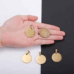 イオンプレーティング（IP）304ステンレスペンダント  空白タグのスタンプ  フラットラウンド  ゴールドカラー  25x1.5mm  穴：10x4.5mm&nbsp;STAS-I135-29G