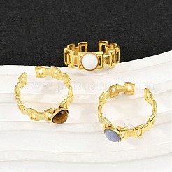 316 Stainless Steel with Natural Mixed Gemstone Cuff Rings&nbsp;RJEW-Z098-01G-12