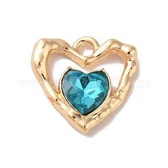ラックメッキ合金パンツ  ガラスと  ニッケルフリー  ハートチャーム  ゴールドカラー  ディープスカイブルー  19x19x5mm  穴：2.3mm&nbsp;PALLOY-Q443-04G-01
