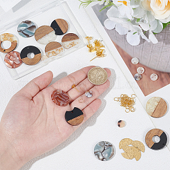 DIY Flat Round Resin & Wood Pendants Stud Earring Making Kits&nbsp;DIY-WR0004-46