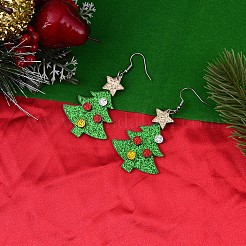 クリスマス アクリル ダングル イヤリング  プラチナ  クリスマスツリー  71x35mm&nbsp;FS-WGDBFB5-03