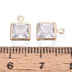 真鍮舗装クリアキュービックジルコニアペンダント  スクエアチャーム  ライトゴールド  9x7x2mm  穴：1mm&nbsp;ZIRC-T017-04KCG