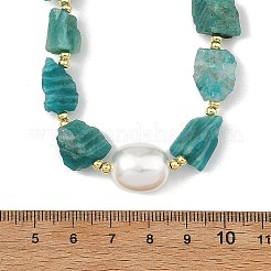 Raw Rough Natural Amazonite Nuggets & Oval Shell Pearl Beaded Necklaces for Women&nbsp;NJEW-JN06486