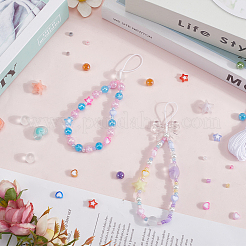 ガラスとアクリルビーズを使った携帯ストラップのDIYキット  ミックスカラー  4mm  穴：1mm&nbsp;DIY-SP0003-63