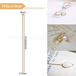 真鍮フラットヘッドピン100個。  長持ちメッキ  18KGP本金メッキ  51x0.7mm（21ゲージ）  ヘッド：2mm&nbsp;KK-BC0002-84A