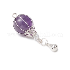 4Pcs 4 Styles Natural Carnelian & Rose Quartz & Green Aventurine & Amethyst Hot Air Balloon Pendants&nbsp;PALLOY-TA00227