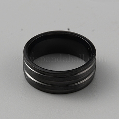 201ステンレススチール製溝付き指輪（男性用）  電気泳動黒  内径：18mm&nbsp;RJEW-WH0011-14A