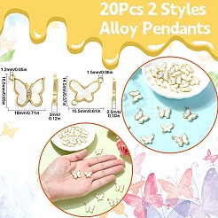 20本2スタイルアロイペンダント  アクリルラインストーン付き  蝶のチャーム  ゴールドカラー  14.5~16.5x15.5~18x2.5~3mm  穴：1.2~1.5mm  10個/スタイル&nbsp;FIND-CJ0002-34