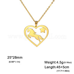304ステンレススチール製のハートと馬のペンダントネックレス  ゴールドカラー  17.72インチ（45cm）&nbsp;FS-WG9C853-02