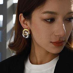 304 Stainless Steel Two Tone Double Circle Stud Earrings&nbsp;IU4177