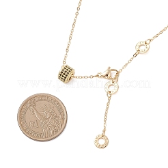 Brass Micro Pave Black Cubic Zirconia Column Bead and Love Disc Pendant Cable Chain Necklaces&nbsp;NJEW-JN05767