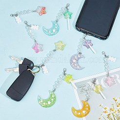 樹脂 & プラスチックモバイルペンダント装飾  合金の留め金付き  携帯電話ケースアクセサリー装飾用  スター/ムーン  ミックスカラー  80~9.5cm  12個/セット&nbsp;HJEW-AB00621