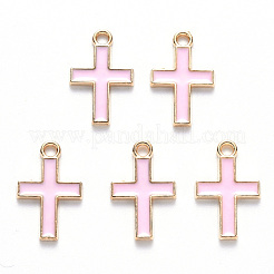 合金エナメルチャーム  クロス  ライトゴールド  パールピンク  16x10x1mm  穴：1.6mm&nbsp;X-ENAM-S121-122A