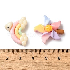 不透明樹脂デコデンカボション  花/ケーキ/虹/ポニー/風車  混合図形  ミックスカラー  16~24x16~27x8mm&nbsp;RESI-M041-05