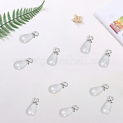96 個の abs プラスチック模造真珠のペンダント  ティアドロップチャーム  鉄ループ付き  プラチナ  10x4.5mm  穴：1.6mm&nbsp;KY-SC0002-32P