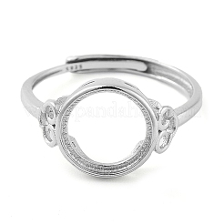 Flat Round Adjustable 925 Sterling Silver Ring Components&nbsp;STER-G042-02P