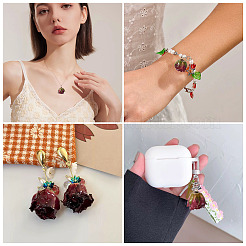 プリザーブドローズペンダント10個  バラの花のチャーム  暗赤色  25~28x22~25x20~23mm  穴：1.5mm&nbsp;KY-TA0001-62