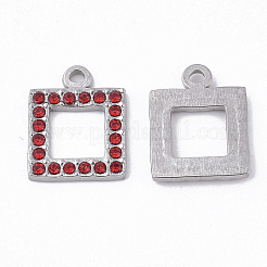 304ステンレスペンダント  ラインストーン付き  正方形  ライトシャム  16.5x13x2mm  穴：1.6mm&nbsp;STAS-T050-005G