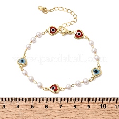 Brass & ABS Imitation Pearl Link Bracelest for Women&nbsp;BJEW-K298-01G