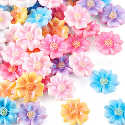 60個6色不透明樹脂カボション  花  グリッターパウダー付き  ミックスカラー  27x29x8mm  10個/カラー&nbsp;RESI-TA0005-43