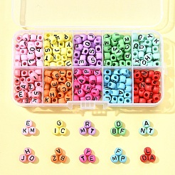 450 個 10 スタイル不透明なアクリル ビーズ  大穴ビーズ  文字a~z付きのフラットラウンド  ミックスカラー  7x5mm  穴：2.5mm  45個/スタイル&nbsp;OACR-FS0004-02