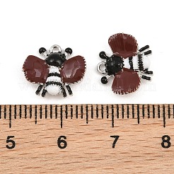 真鍮製エナメルペンダント  ミツバチのチャーム  プラチナメッキ  11x13x3.5mm  穴：1mm&nbsp;KK-CBA6818-02P
