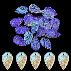 クリアガラスペンダント  葉のチャーム  クリアAB  18x11x3mm  穴：1.2mm&nbsp;GLAA-YW0003-05