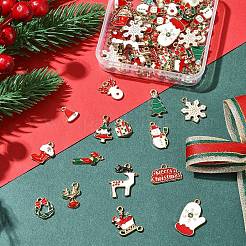 60個 15スタイル クリスマステーマ 合金エナメルペンダント  ライトゴールド  混合図形  ミックスカラー  12.5~25.5x9.5~20x1.5~3mm  穴：1.4~2mm  4個/スタイル&nbsp;ENAM-FS0001-91