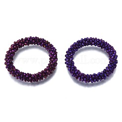 ファセット電気メッキガラスビーズストレッチブレスレット  トルセードブレスレット  ロンデル  インディゴ  内径：2インチ（5cm）&nbsp;BJEW-S144-002G-06