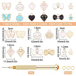 DIY 120個 合金エナメルネイルアート ダングルチャームデコレーションセット  12つのスタイルのチャームを含む  アイアンマニュアルネイルアートパンチツール＆丸カン  ミックスカラー&nbsp;MRMJ-SC0001-06