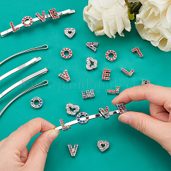 40スタイルの合金ラインストーンスライドチャーム10個  レター＆バタフライ＆ハート  プラチナ  4個/スタイル&nbsp;ALRI-NB0001-14